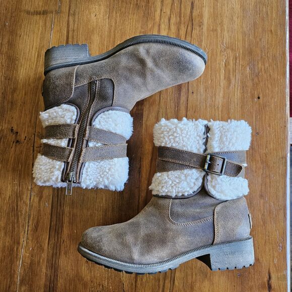 UGG Australia Size 7 Blayre III Boot 1095153 Brown Leather Shearling Buckle Moto - Picture 6 of 7